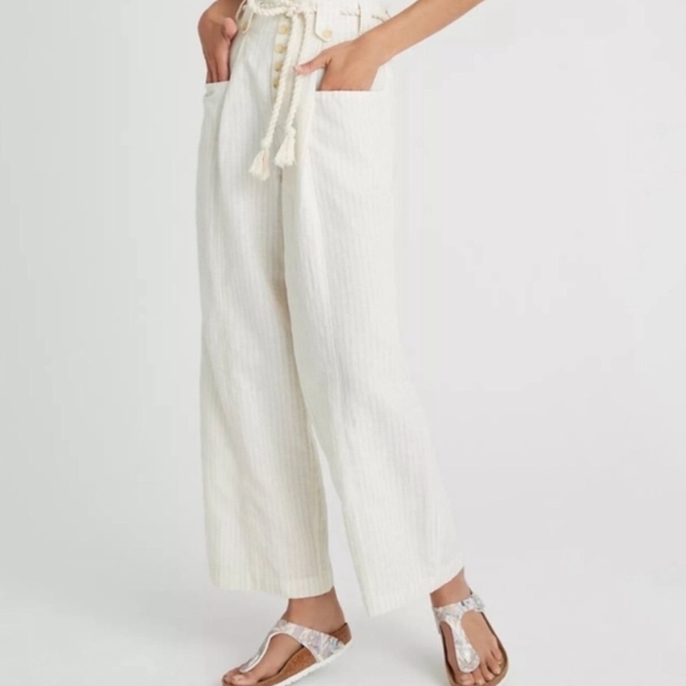 🆕 Anthropologie | Lilliana Striped Linen Paperbag Wide Leg pants